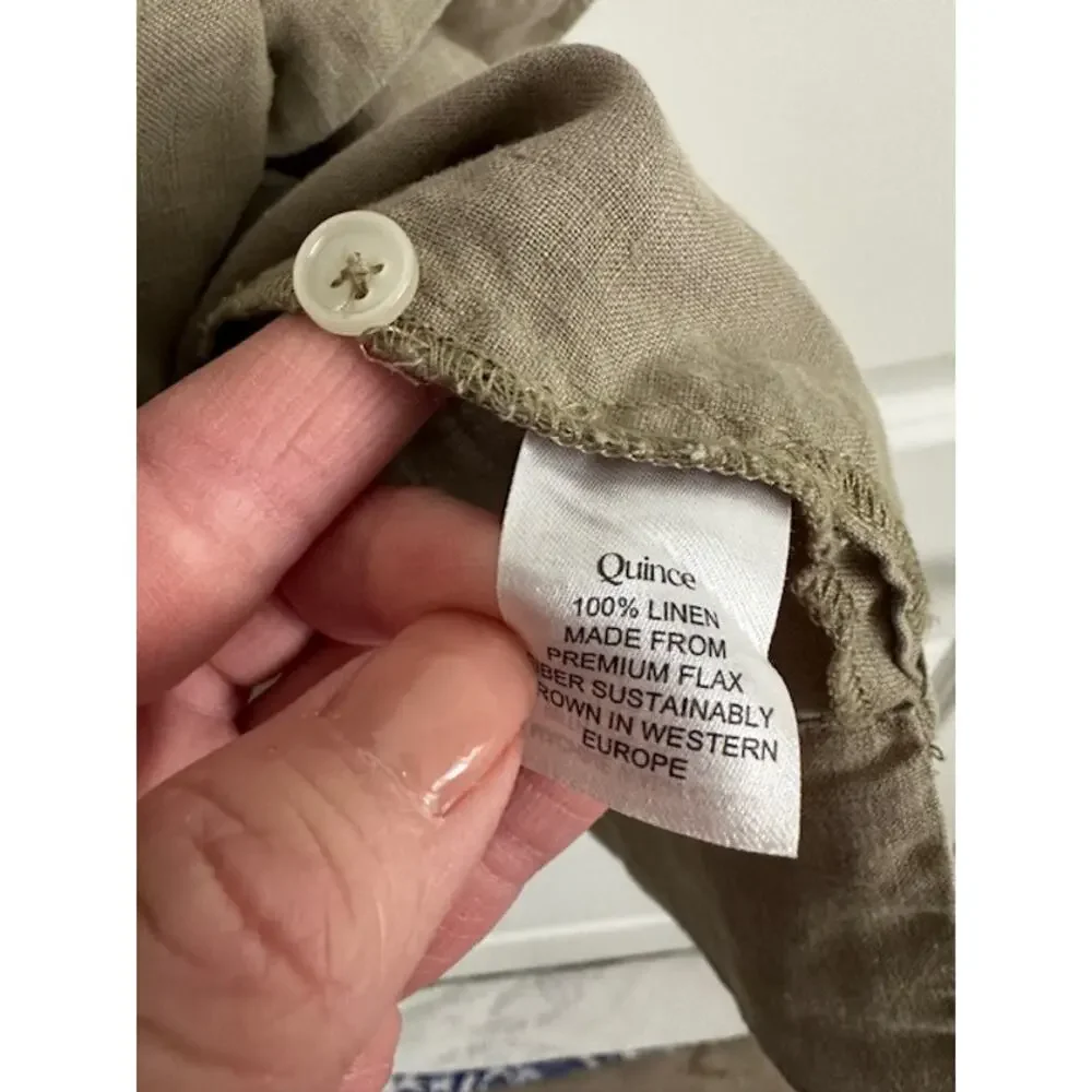 Quince 100% European Linen Short Sleeve Shirt Size: Small Color: Khaki - Picture 7 of 8